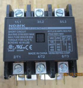 Ex9ck40b30 Noark Dp Contactor 3 Pole 40 Fla 50 Amps Res. Per 600v