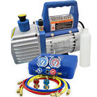 Unbranded 4cfm 1 3 Hp Air Vacuum Pump Hvac Refrigeration Kit A C Manifold Gauge Set Combo 700161264104