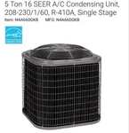 Icp 5 Ton 16 Seer Air Conditioner Condenser - R410A N4A660GKB101 Not Goodman. Fixed Price $2244.00.