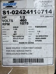 New S1-02424110714 1/2 Hp 460V 1075 Rpm Motor. Fixed Price $199.00.