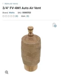 New Watts Automatic Vent Valve: Brass, Polyethylene, 1/8 Inlet Size, FV-4M1. Fixed Price $9.99.
