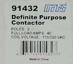 120VAC Non-reversing Definite Purpose Contactor 3P 40A, 91432. Fixed Price $25.00.
