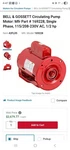 Bell & Gossett Circulating Pump Motor 1/2 Hp 115/208-230V Phase Mpn 169228. Fixed Price $591.00.