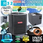 Goodman Ton R32 Central Air Conditioner & 24.5" Vertical Coil Kit, 13.4 SEER2. Fixed Price $3879.00.
