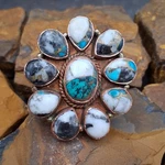 Large Turquoise White Buffalo Cluster Ring Adj 5.5-10 Solid Copper Southwestern. Fixed Price $89.00.